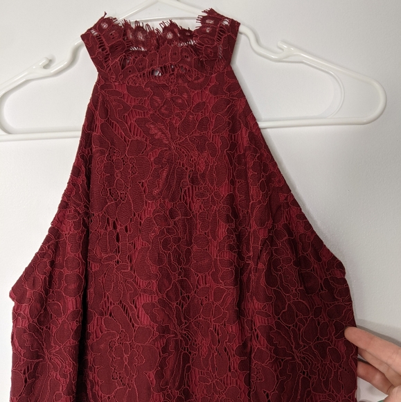 Zalalus Maroon High neck Lace Mini Dress NWT - Picture 2 of 11